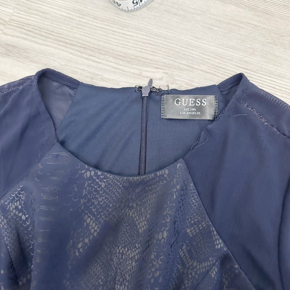 Guess Snake‎ Print Long Mesh Sleeve Scoop Neck Bodycon  Mini Dress Blue Small - Picture 10 of 12